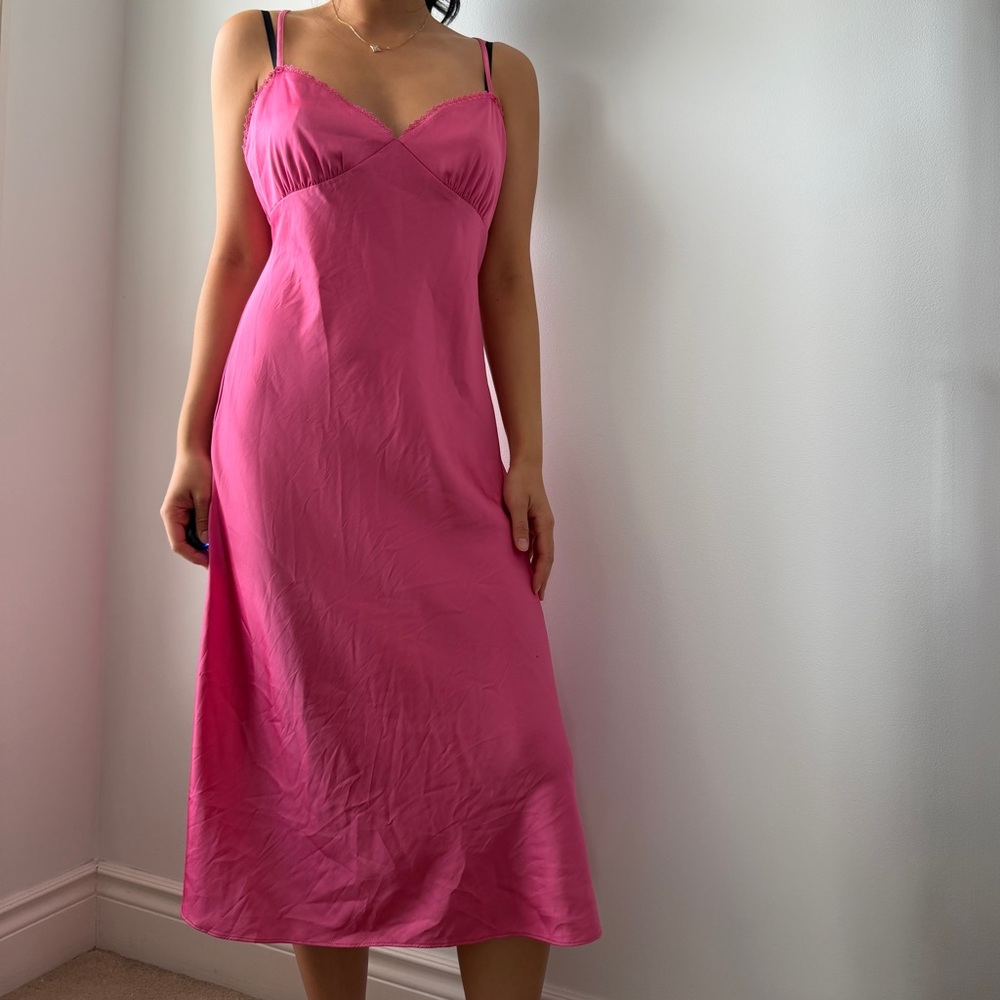 Sunday Best Pink Satin Midi Slip Dress - Medium